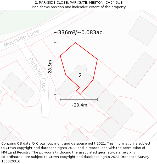 2, PARKSIDE CLOSE, PARKGATE, NESTON, CH64 6UB: Plot and title map