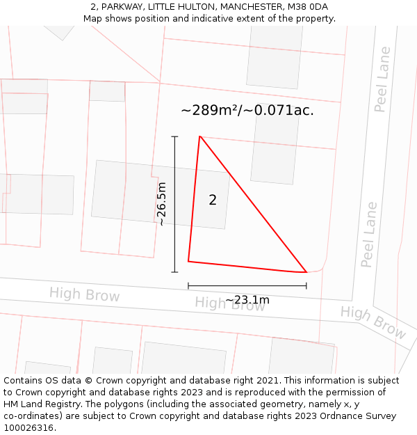 2, PARKWAY, LITTLE HULTON, MANCHESTER, M38 0DA: Plot and title map