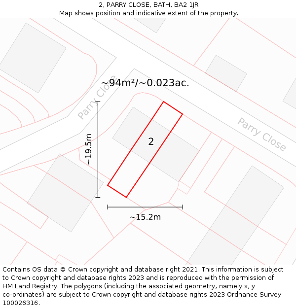 2, PARRY CLOSE, BATH, BA2 1JR: Plot and title map