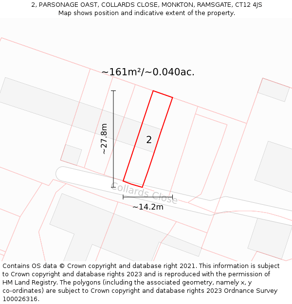 2, PARSONAGE OAST, COLLARDS CLOSE, MONKTON, RAMSGATE, CT12 4JS: Plot and title map