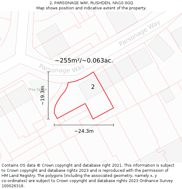 2, PARSONAGE WAY, RUSHDEN, NN10 0GQ: Plot and title map