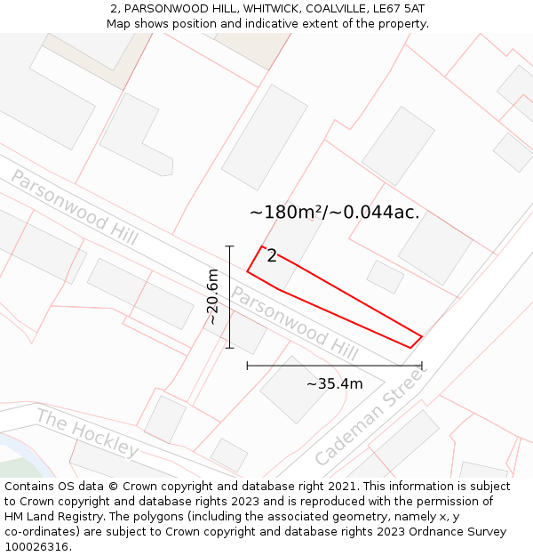 2, PARSONWOOD HILL, WHITWICK, COALVILLE, LE67 5AT: Plot and title map