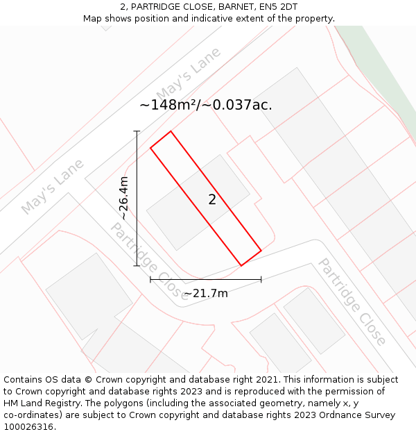 2, PARTRIDGE CLOSE, BARNET, EN5 2DT: Plot and title map