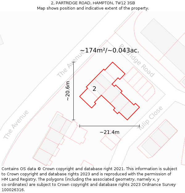 2, PARTRIDGE ROAD, HAMPTON, TW12 3SB: Plot and title map