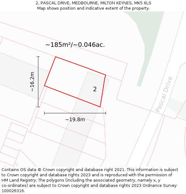 2, PASCAL DRIVE, MEDBOURNE, MILTON KEYNES, MK5 6LS: Plot and title map