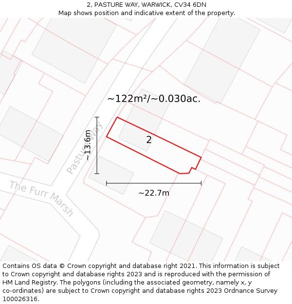 2, PASTURE WAY, WARWICK, CV34 6DN: Plot and title map