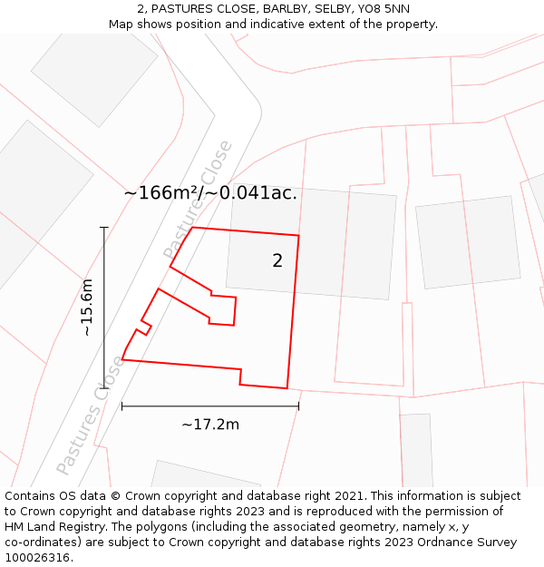 2, PASTURES CLOSE, BARLBY, SELBY, YO8 5NN: Plot and title map