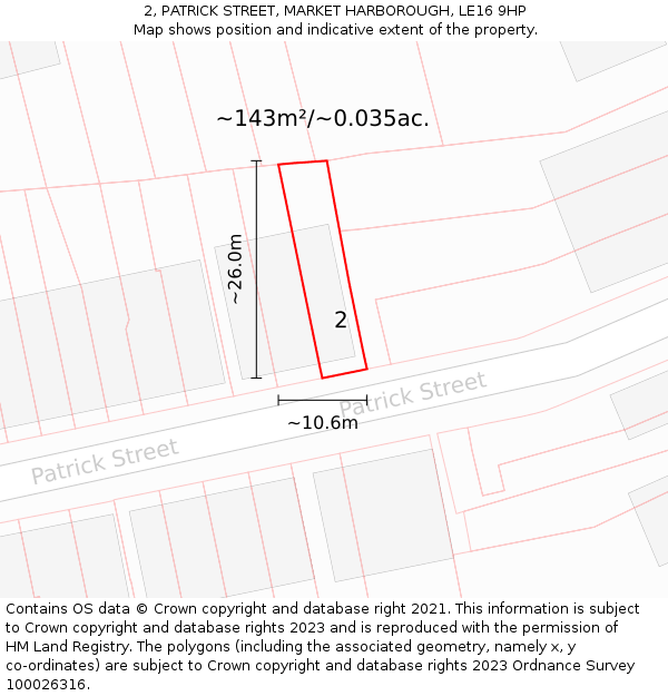 2, PATRICK STREET, MARKET HARBOROUGH, LE16 9HP: Plot and title map