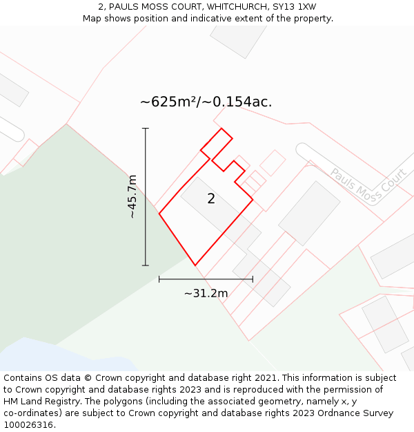 2, PAULS MOSS COURT, WHITCHURCH, SY13 1XW: Plot and title map
