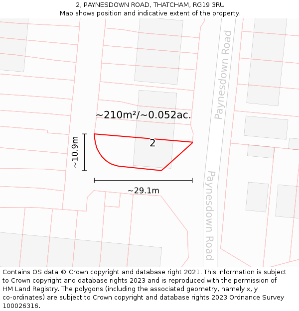 2, PAYNESDOWN ROAD, THATCHAM, RG19 3RU: Plot and title map