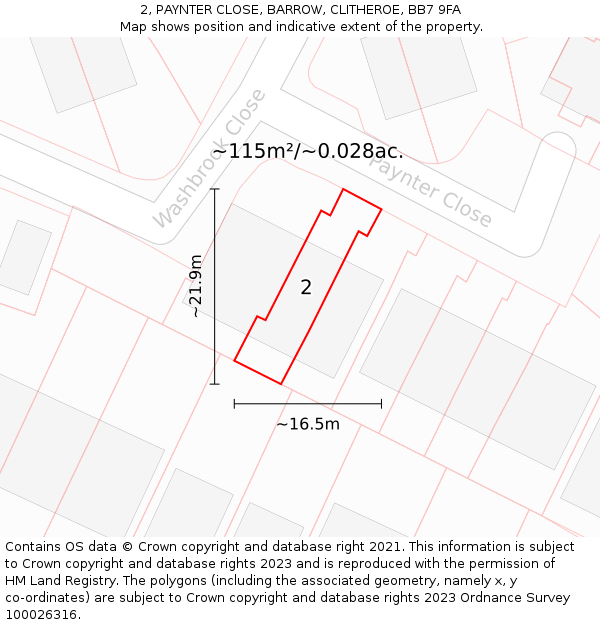 2, PAYNTER CLOSE, BARROW, CLITHEROE, BB7 9FA: Plot and title map
