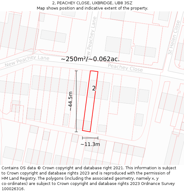 2, PEACHEY CLOSE, UXBRIDGE, UB8 3SZ: Plot and title map