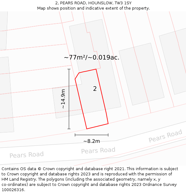 2, PEARS ROAD, HOUNSLOW, TW3 1SY: Plot and title map