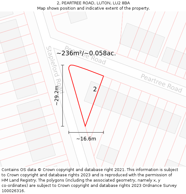 2, PEARTREE ROAD, LUTON, LU2 8BA: Plot and title map