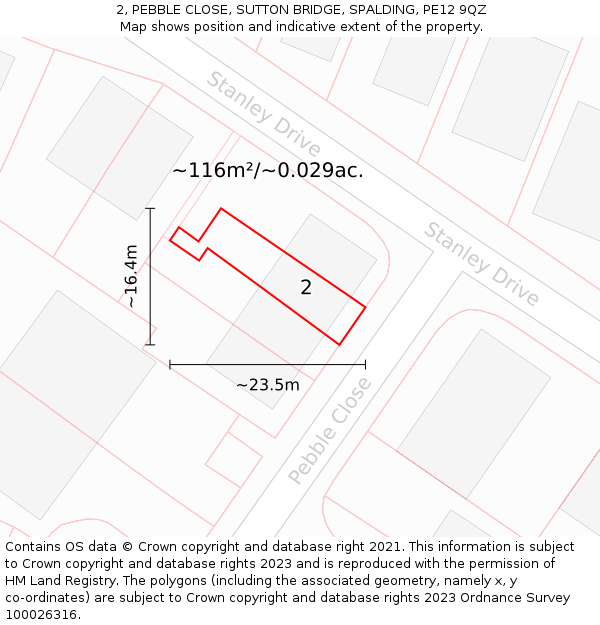 2, PEBBLE CLOSE, SUTTON BRIDGE, SPALDING, PE12 9QZ: Plot and title map