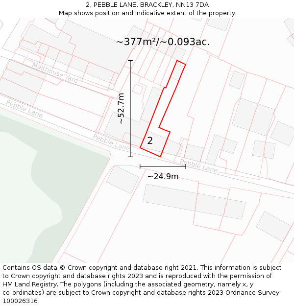 2, PEBBLE LANE, BRACKLEY, NN13 7DA: Plot and title map