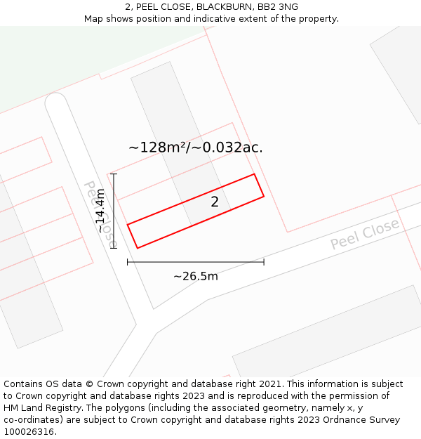 2, PEEL CLOSE, BLACKBURN, BB2 3NG: Plot and title map