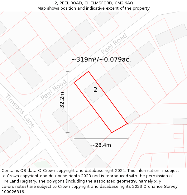 2, PEEL ROAD, CHELMSFORD, CM2 6AQ: Plot and title map