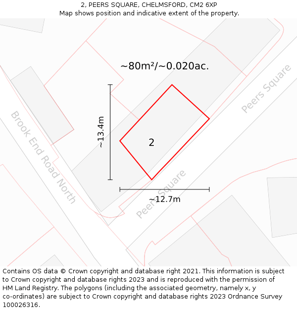 2, PEERS SQUARE, CHELMSFORD, CM2 6XP: Plot and title map