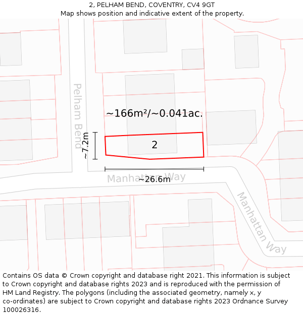 2, PELHAM BEND, COVENTRY, CV4 9GT: Plot and title map