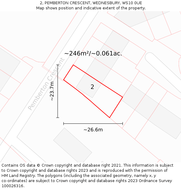 2, PEMBERTON CRESCENT, WEDNESBURY, WS10 0UE: Plot and title map