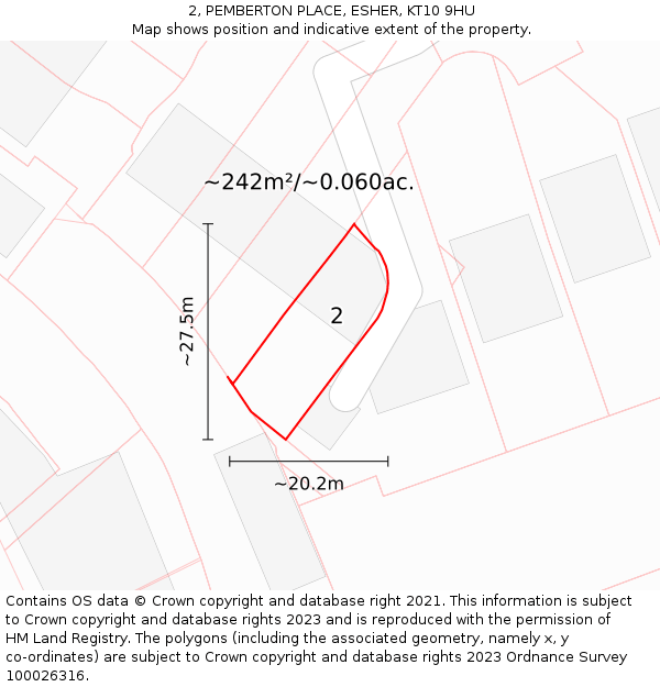 2, PEMBERTON PLACE, ESHER, KT10 9HU: Plot and title map