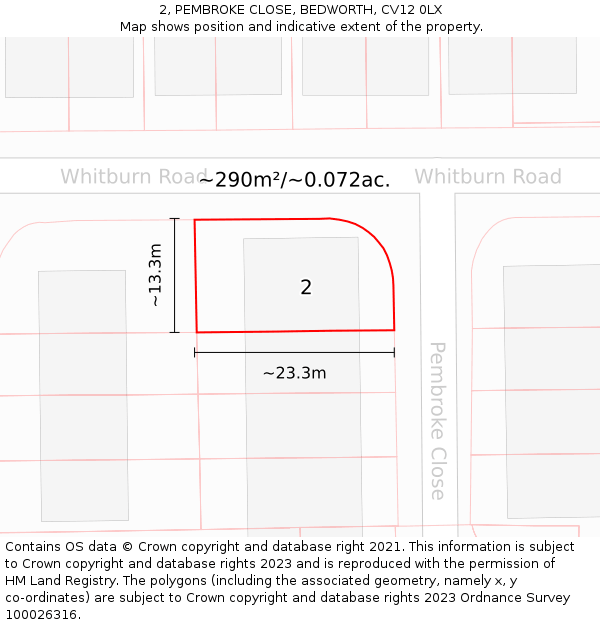 2, PEMBROKE CLOSE, BEDWORTH, CV12 0LX: Plot and title map