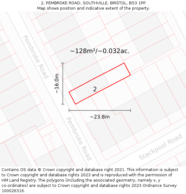 2, PEMBROKE ROAD, SOUTHVILLE, BRISTOL, BS3 1PP: Plot and title map