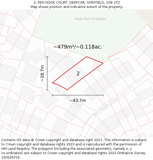 2, PEN NOOK COURT, DEEPCAR, SHEFFIELD, S36 2TZ: Plot and title map