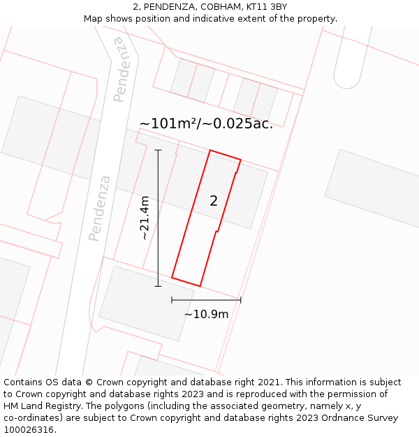 2, PENDENZA, COBHAM, KT11 3BY: Plot and title map