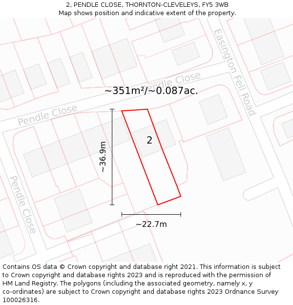 2, PENDLE CLOSE, THORNTON-CLEVELEYS, FY5 3WB: Plot and title map