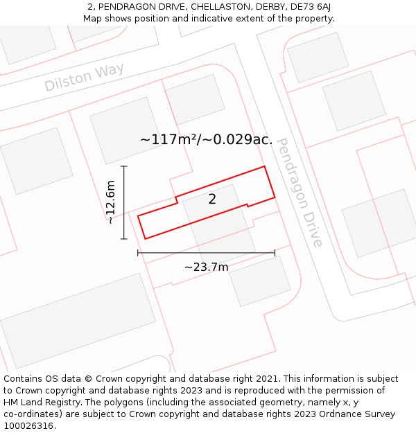 2, PENDRAGON DRIVE, CHELLASTON, DERBY, DE73 6AJ: Plot and title map