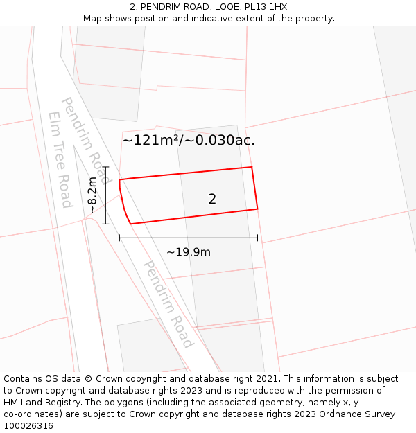 2, PENDRIM ROAD, LOOE, PL13 1HX: Plot and title map