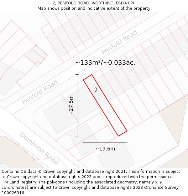 2, PENFOLD ROAD, WORTHING, BN14 8PH: Plot and title map