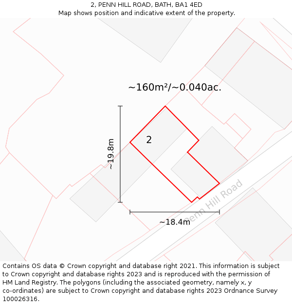 2, PENN HILL ROAD, BATH, BA1 4ED: Plot and title map