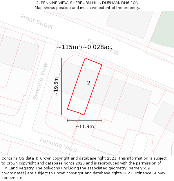 2, PENNINE VIEW, SHERBURN HILL, DURHAM, DH6 1QN: Plot and title map