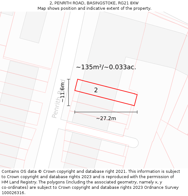 2, PENRITH ROAD, BASINGSTOKE, RG21 8XW: Plot and title map