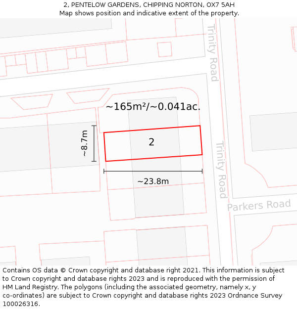 2, PENTELOW GARDENS, CHIPPING NORTON, OX7 5AH: Plot and title map