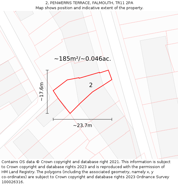 2, PENWERRIS TERRACE, FALMOUTH, TR11 2PA: Plot and title map