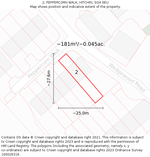 2, PEPPERCORN WALK, HITCHIN, SG4 0EU: Plot and title map
