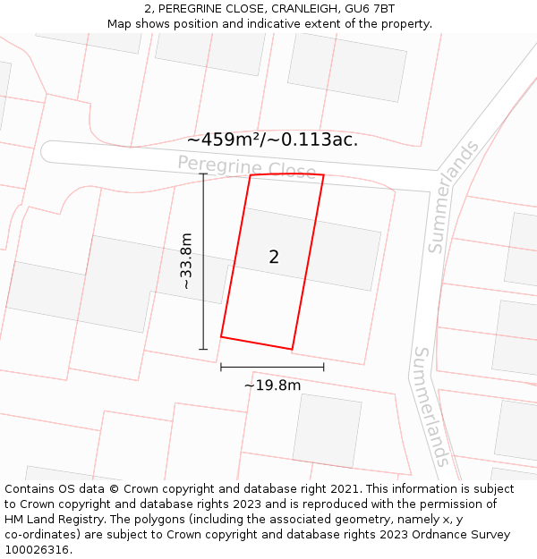 2, PEREGRINE CLOSE, CRANLEIGH, GU6 7BT: Plot and title map