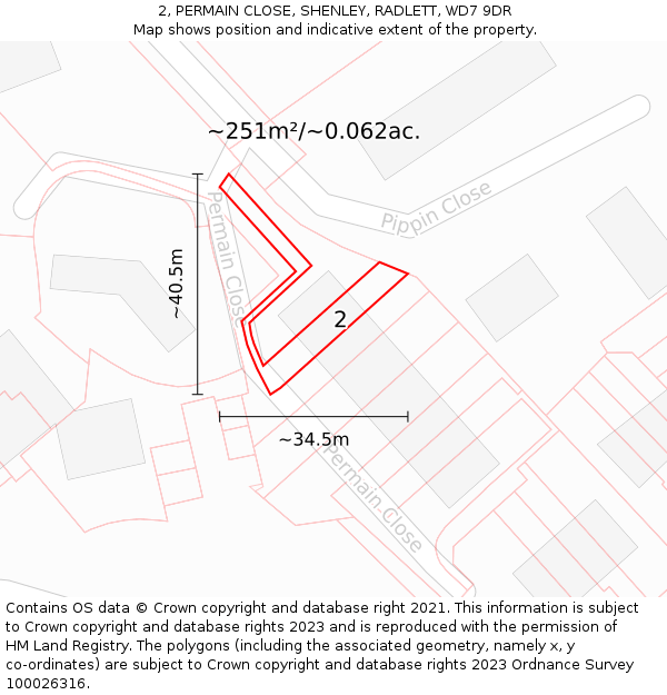2, PERMAIN CLOSE, SHENLEY, RADLETT, WD7 9DR: Plot and title map