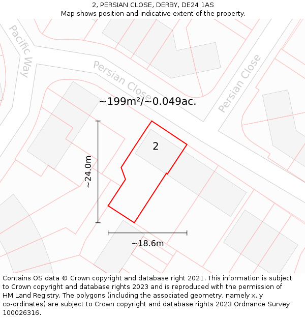 2, PERSIAN CLOSE, DERBY, DE24 1AS: Plot and title map