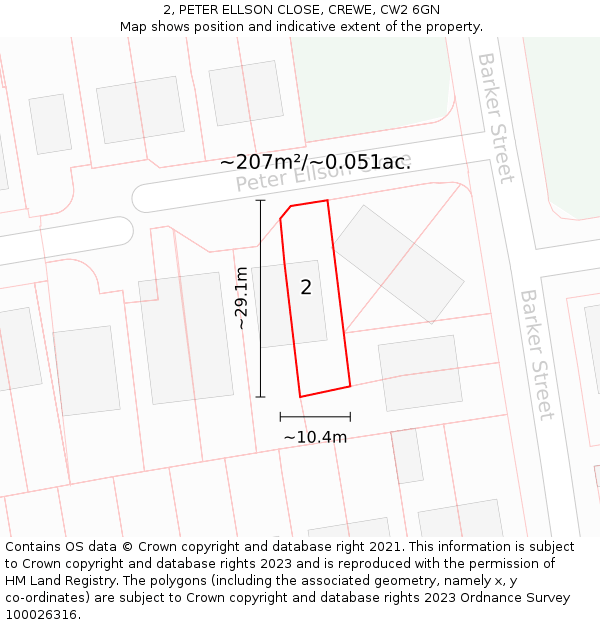 2, PETER ELLSON CLOSE, CREWE, CW2 6GN: Plot and title map