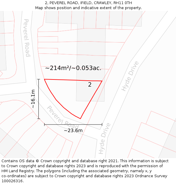 2, PEVEREL ROAD, IFIELD, CRAWLEY, RH11 0TH: Plot and title map