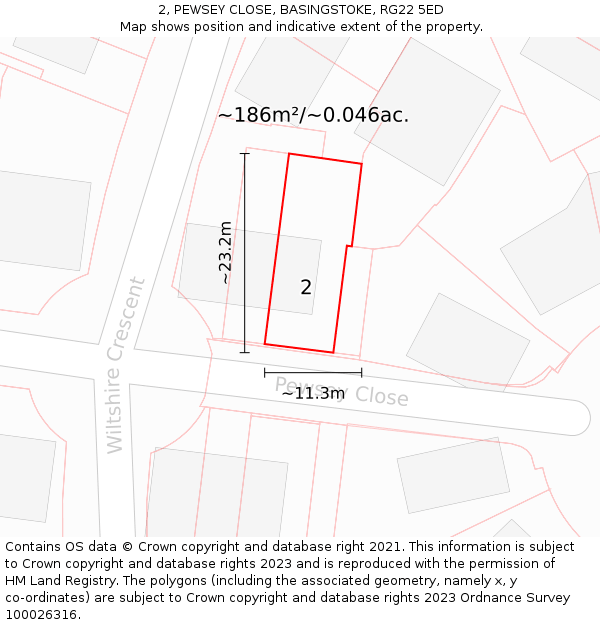 2, PEWSEY CLOSE, BASINGSTOKE, RG22 5ED: Plot and title map