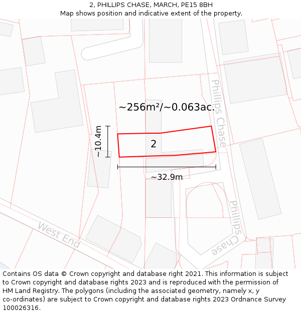 2, PHILLIPS CHASE, MARCH, PE15 8BH: Plot and title map