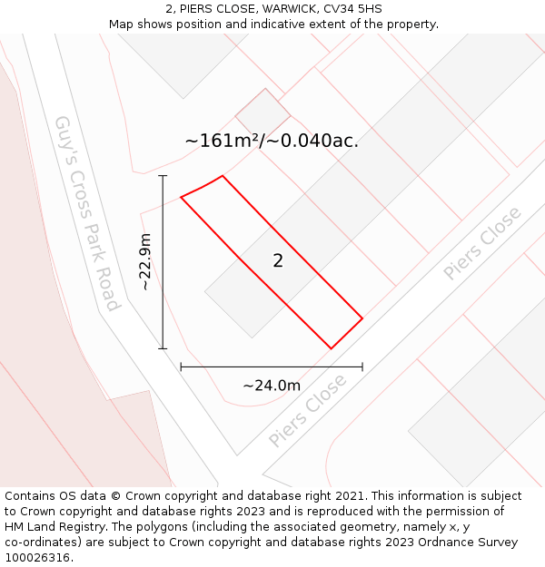 2, PIERS CLOSE, WARWICK, CV34 5HS: Plot and title map
