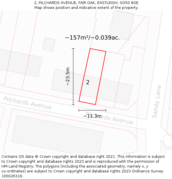 2, PILCHARDS AVENUE, FAIR OAK, EASTLEIGH, SO50 8GE: Plot and title map
