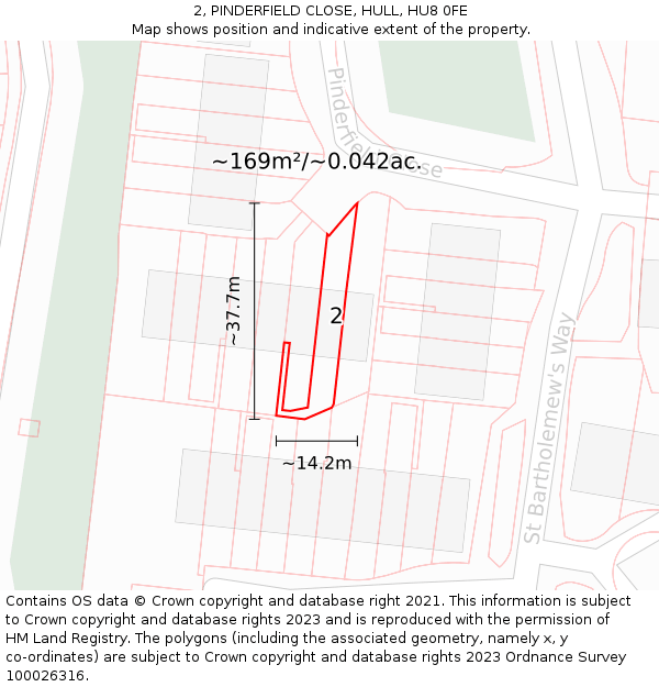 2, PINDERFIELD CLOSE, HULL, HU8 0FE: Plot and title map